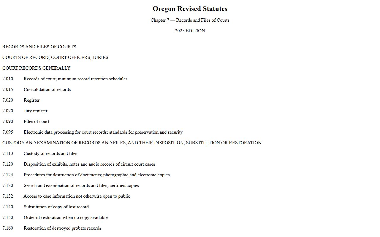 ORS Chapter 7 court records statute page for Marion County court records access