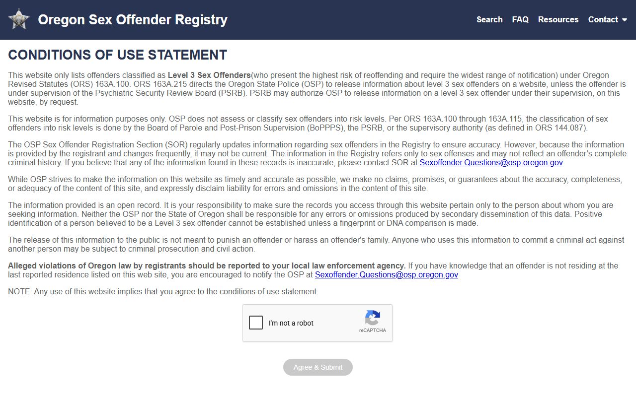 Oregon sex offender registry, a separate dataset from the Marion County jail population