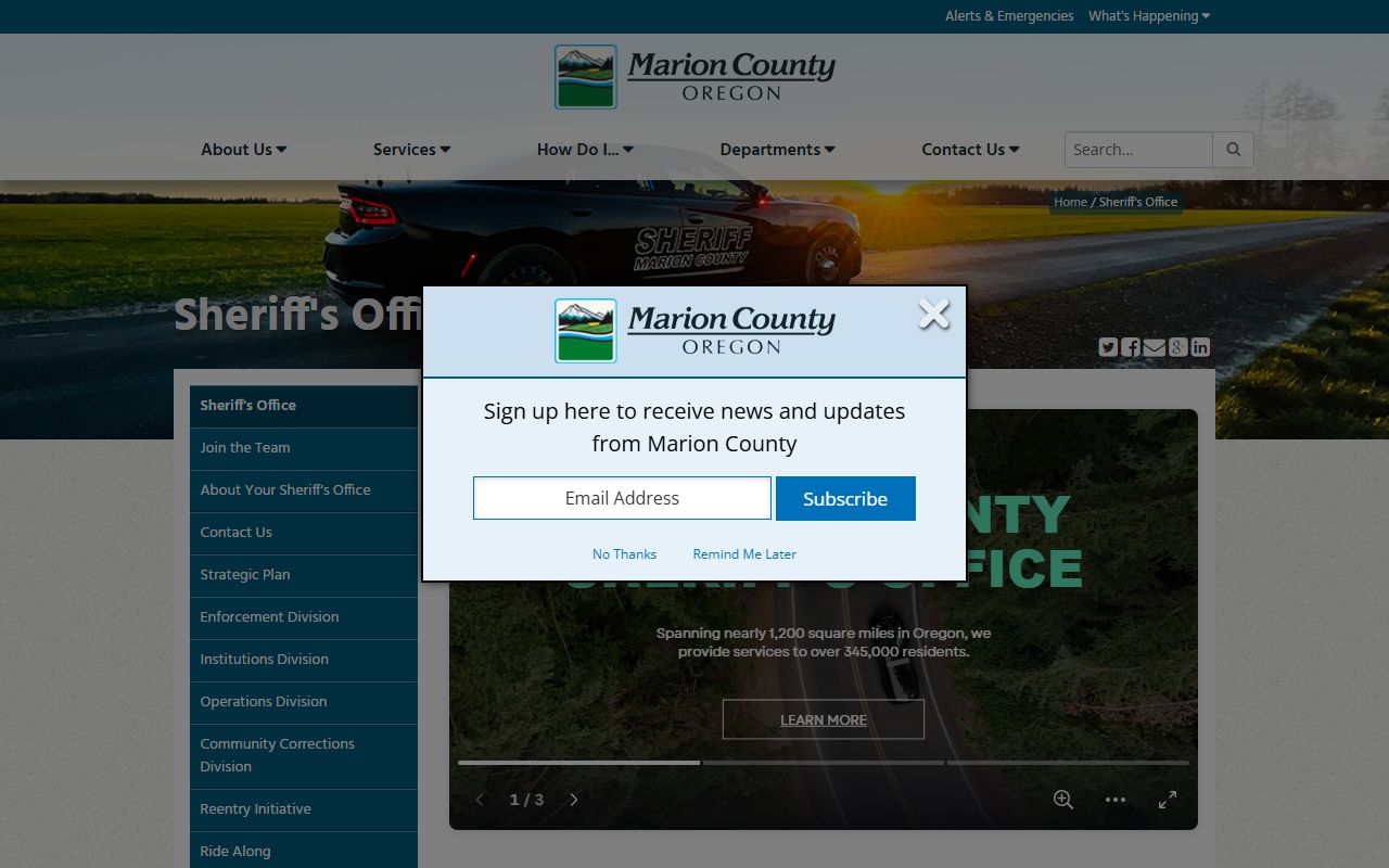 Marion County Sheriff's Office home page linking to the inmate jail roster