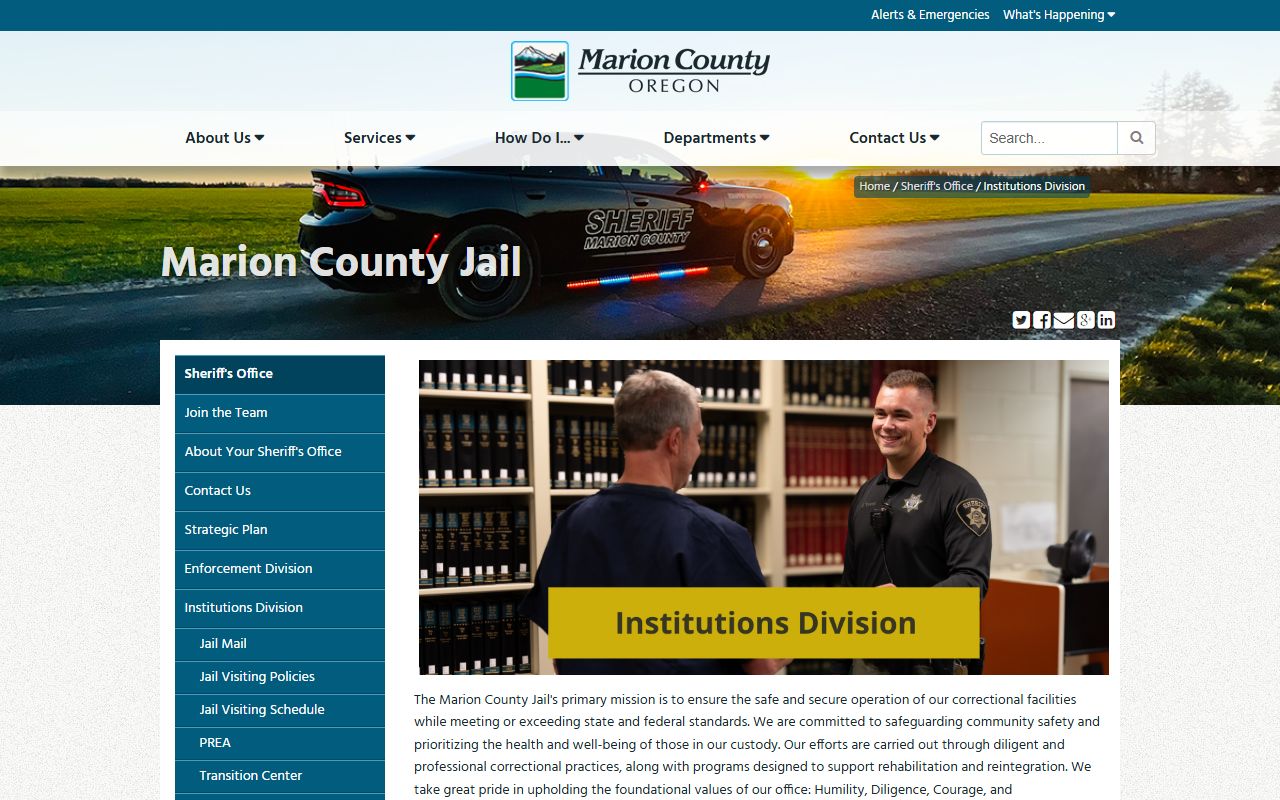Marion County Jail page for inmate custody, bail, and roster information
