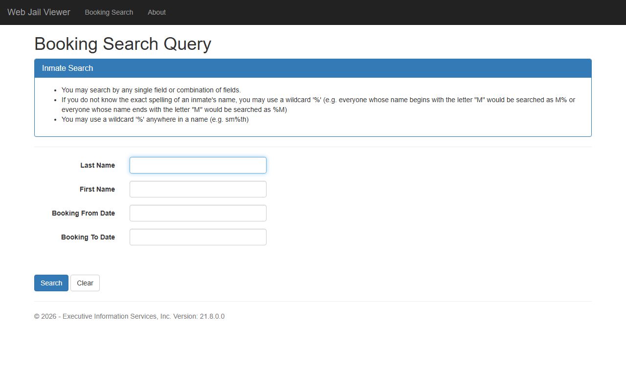 Marion County jail booking search form fields for the inmate roster
