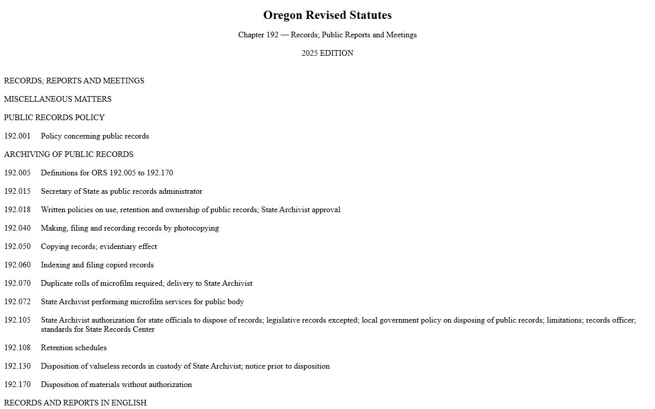 Oregon Public Records Law statute page for Marion County public records