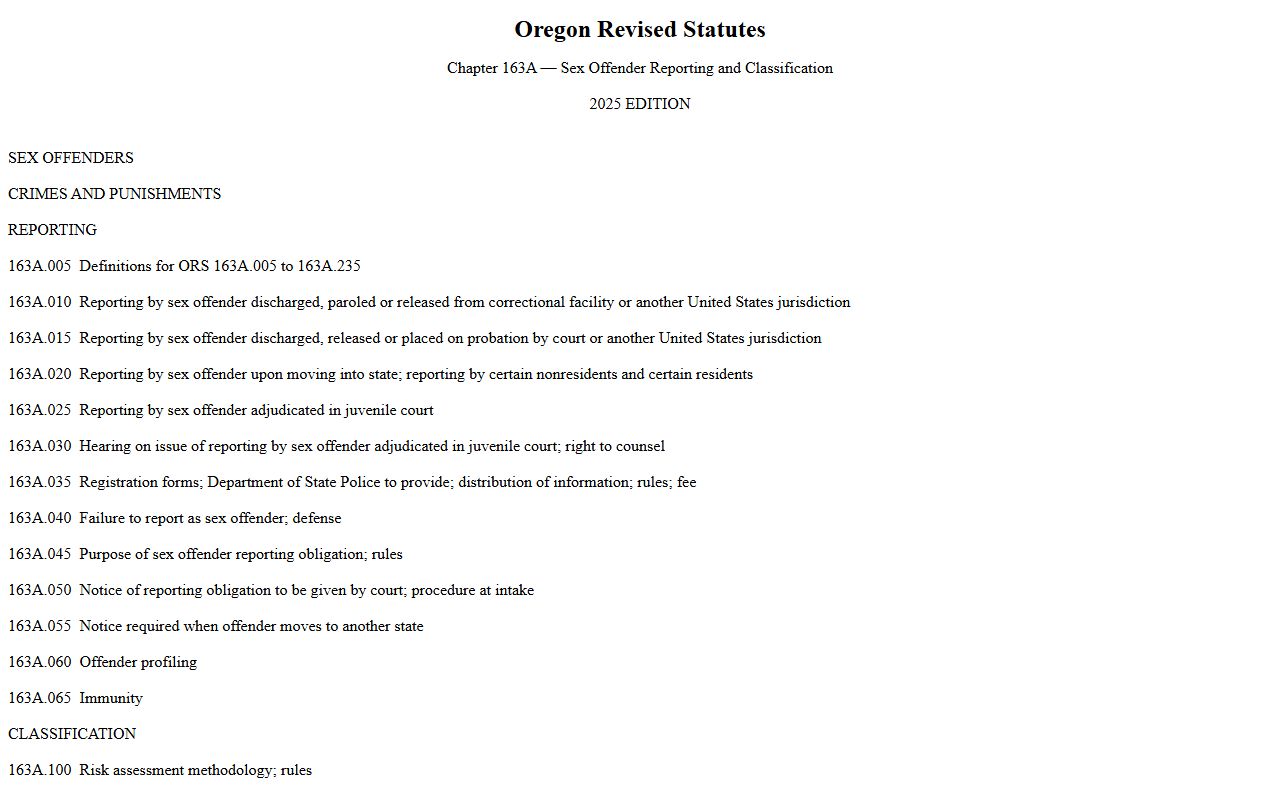 ORS Chapter 163A sex offender disclosure statute related to Marion County public records