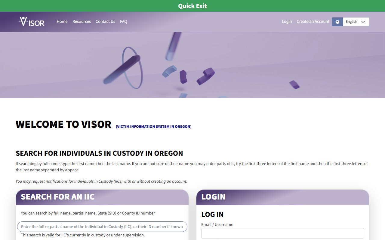 Oregon VISOR statewide search for Marion County released inmate status