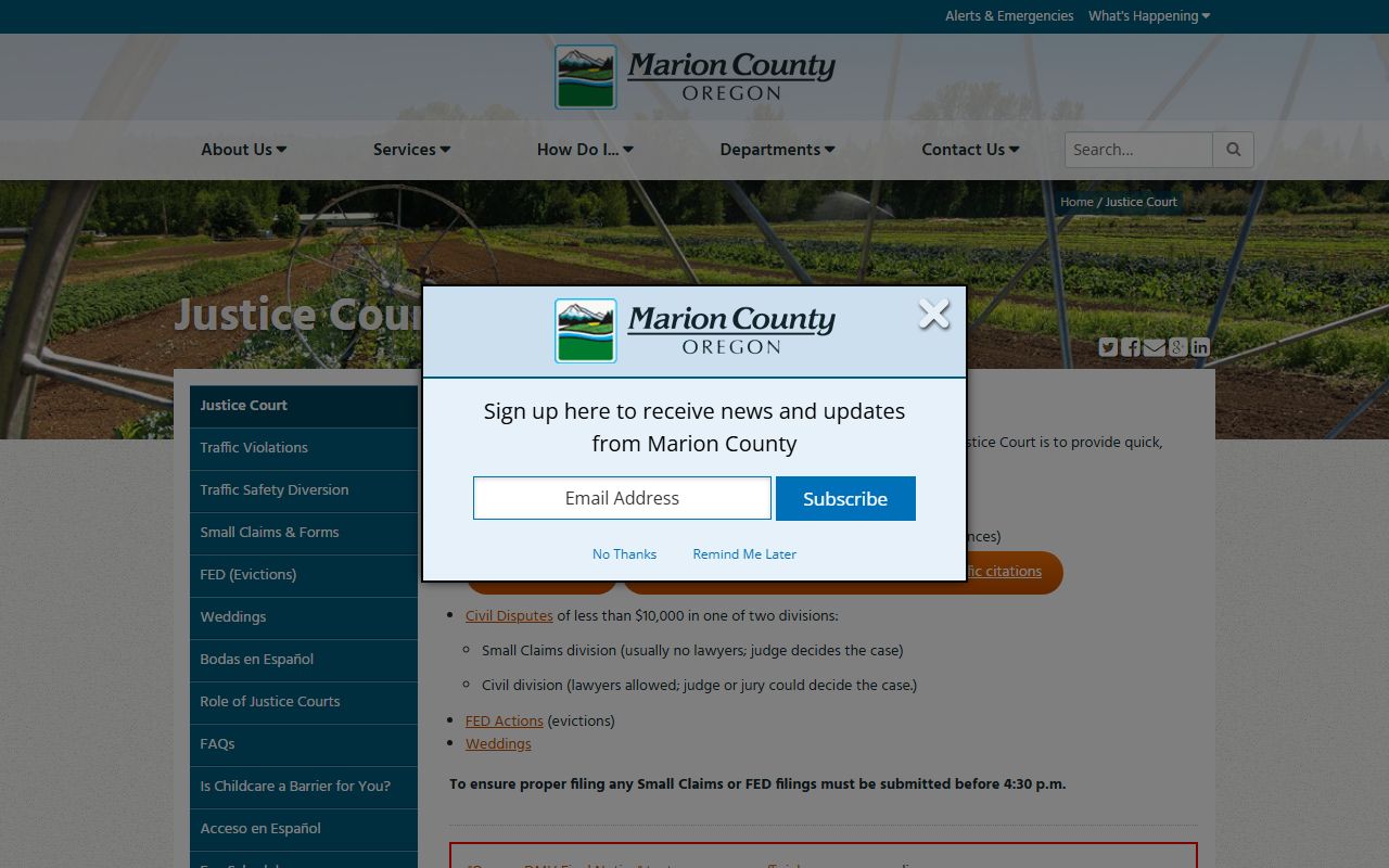 Marion County Justice Court page for traffic court records and citations