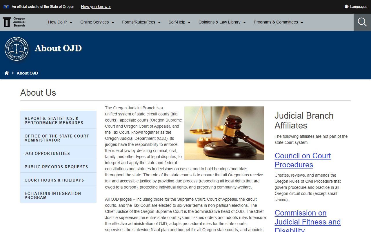 Oregon court structure page describing circuit courts and Marion County court records