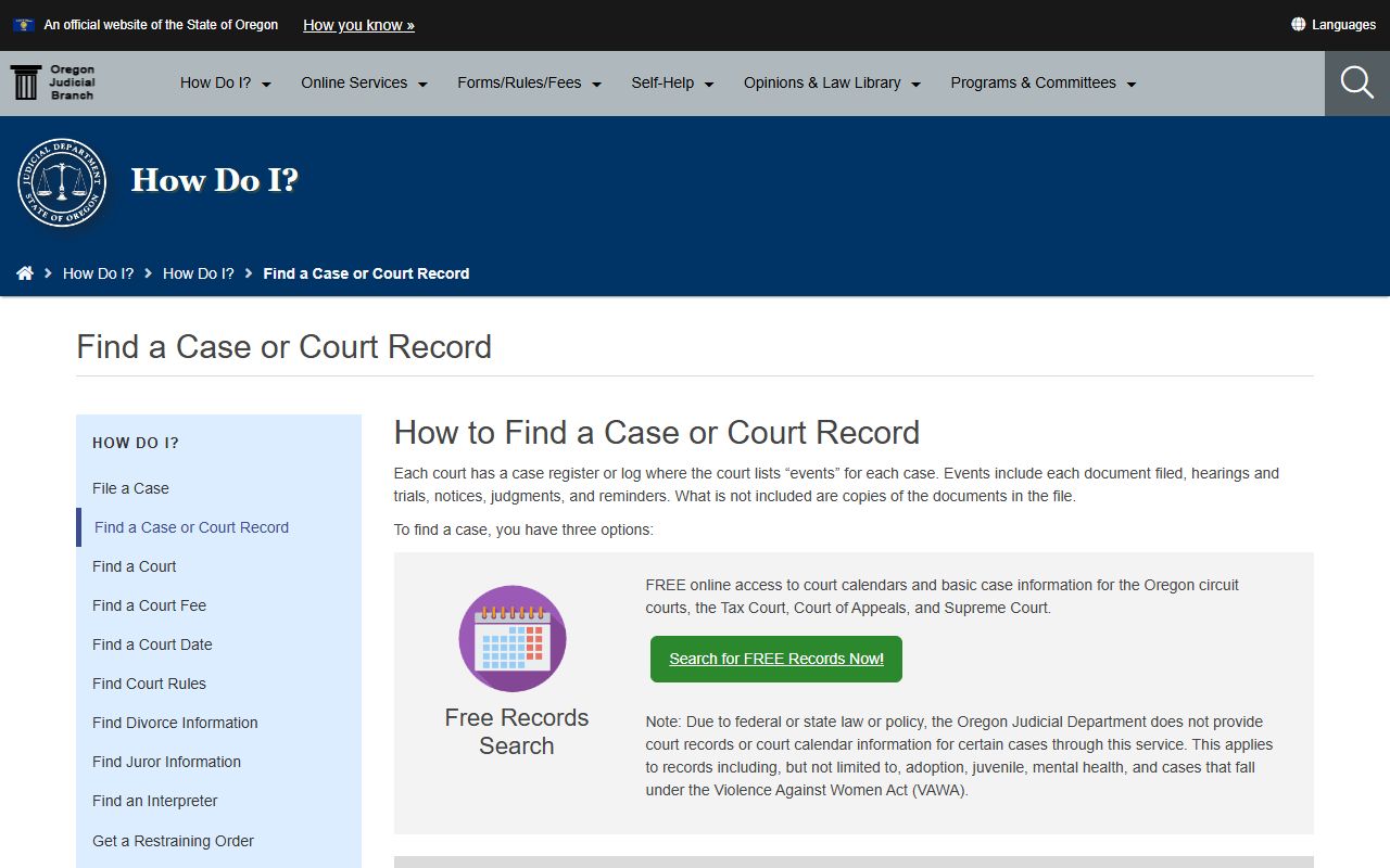 Oregon find a case or court record page for Marion County court records