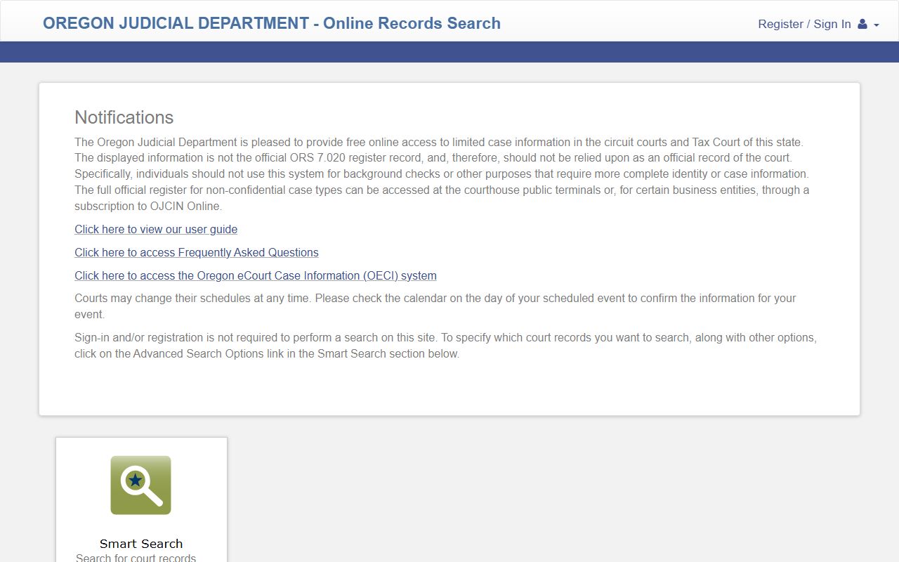 Marion County court records search on the Oregon OJD records and calendar portal